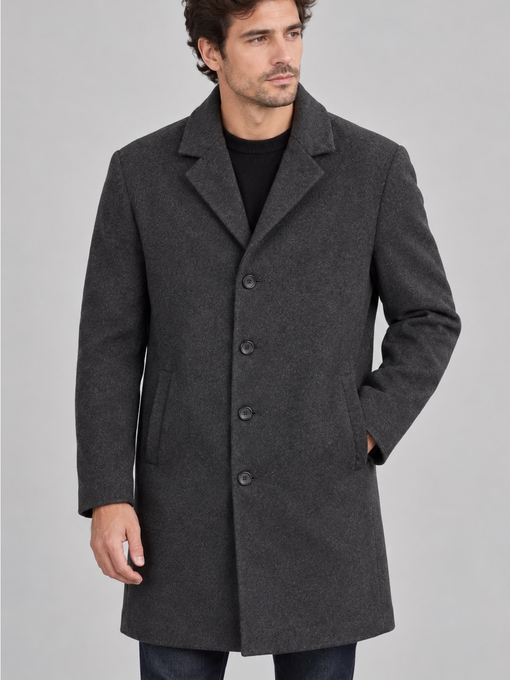 Adolfo Charcoal Gray Single-Breasted Wool Pea Coat